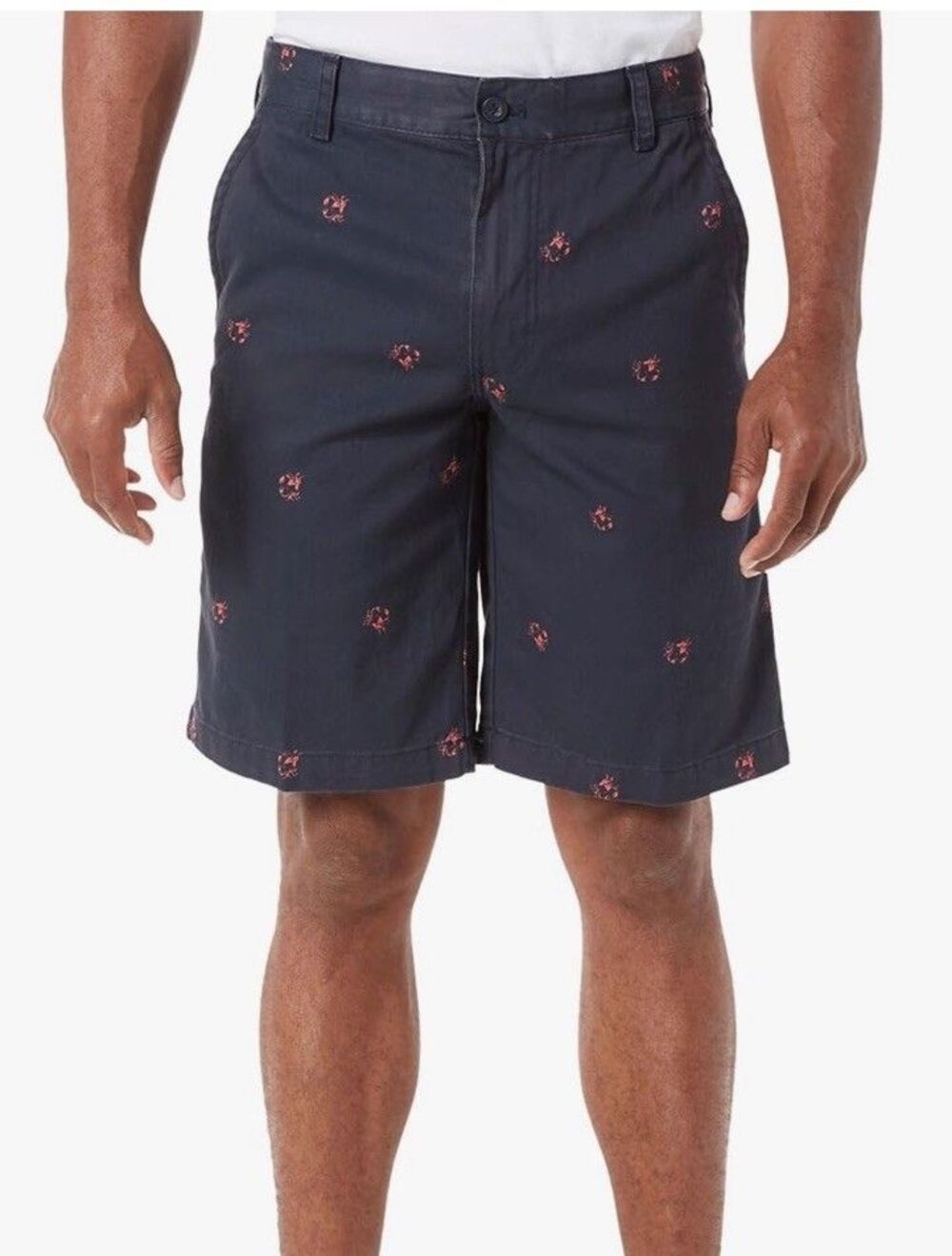 IZOD Mens Beachtown Flat Front Crab Print Shorts - Sz 40W - Cadet Navy Blue -NWT